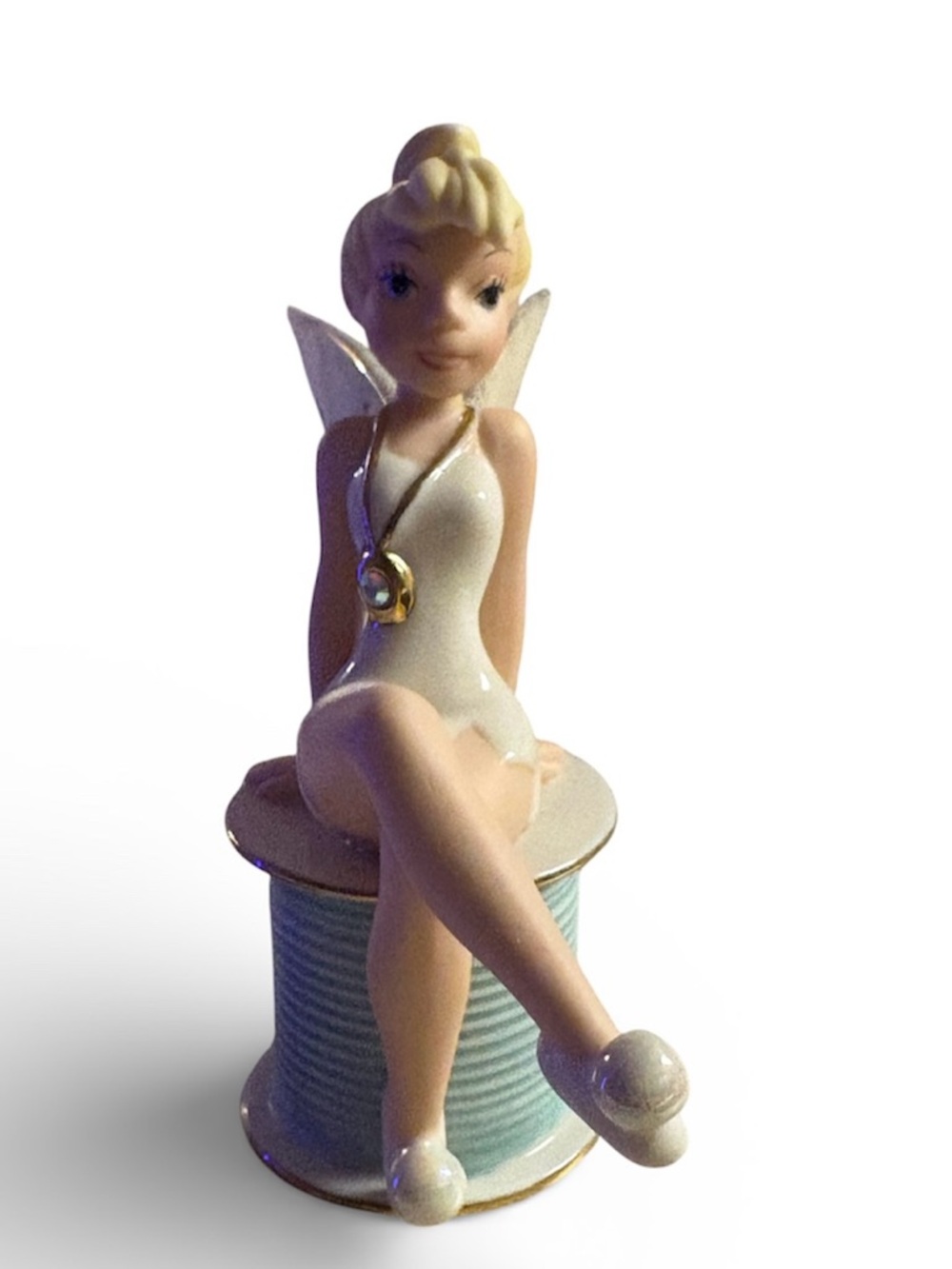 Lenox Tinker Bell on Thread Spool White & Gold Figurine